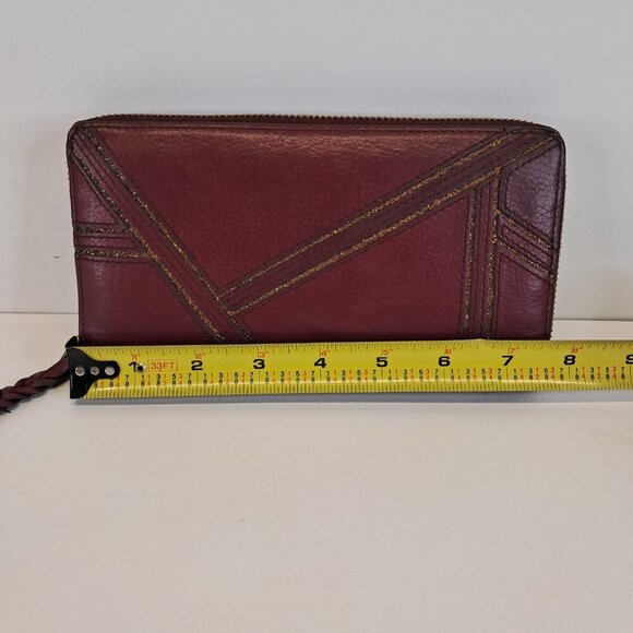 Fossil Zip Around Burgundy Marron Leather Wallet - Picture 11 of 12